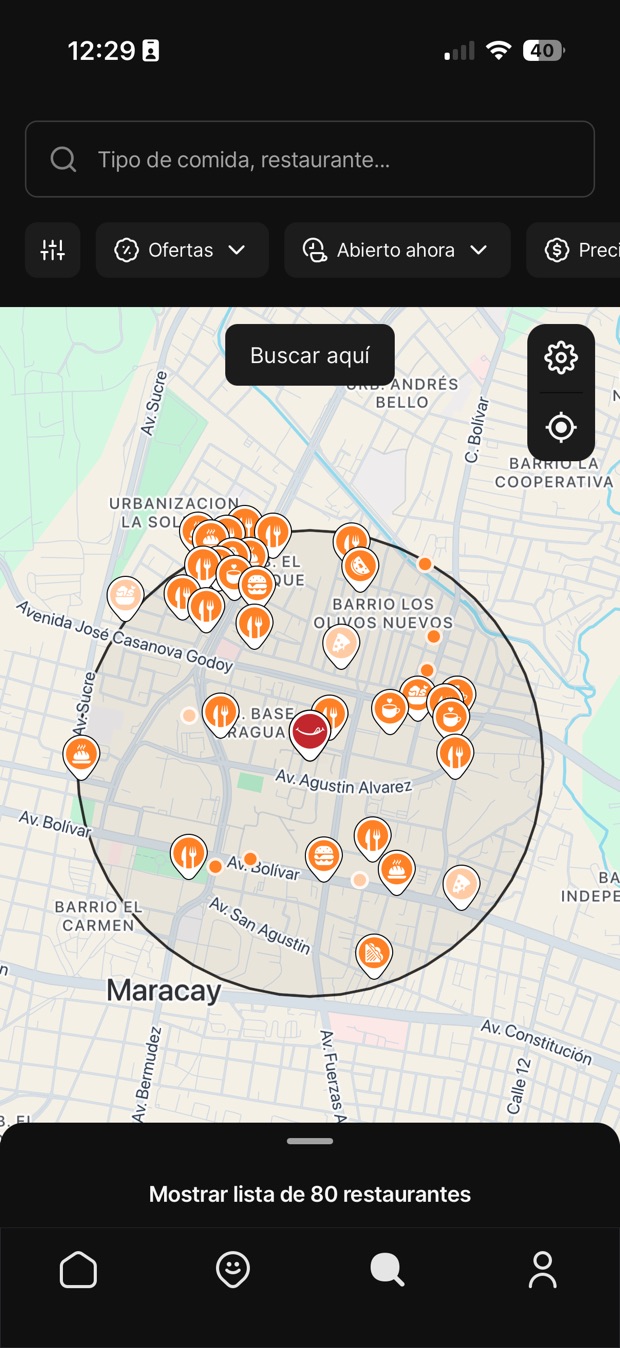 Mapa de Degusty con restaurantes cercanos